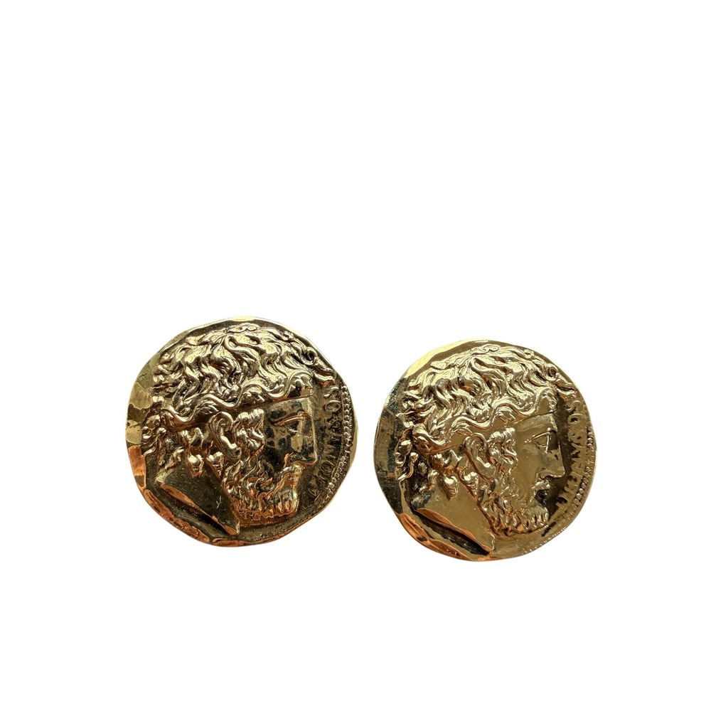 Anson Vintage Gold Tone Greek Roman Coin Cufflinks Dionysus Zeus Profile Mens